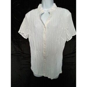 Baystudio, women’s white embroidered & pleated short sleeve blouse Size XL